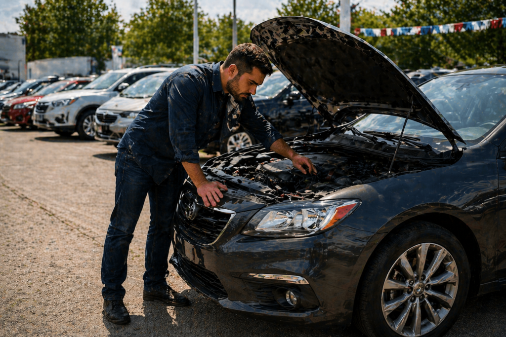 Used cars in Ontario with buyer inspecting vehicle before purchase